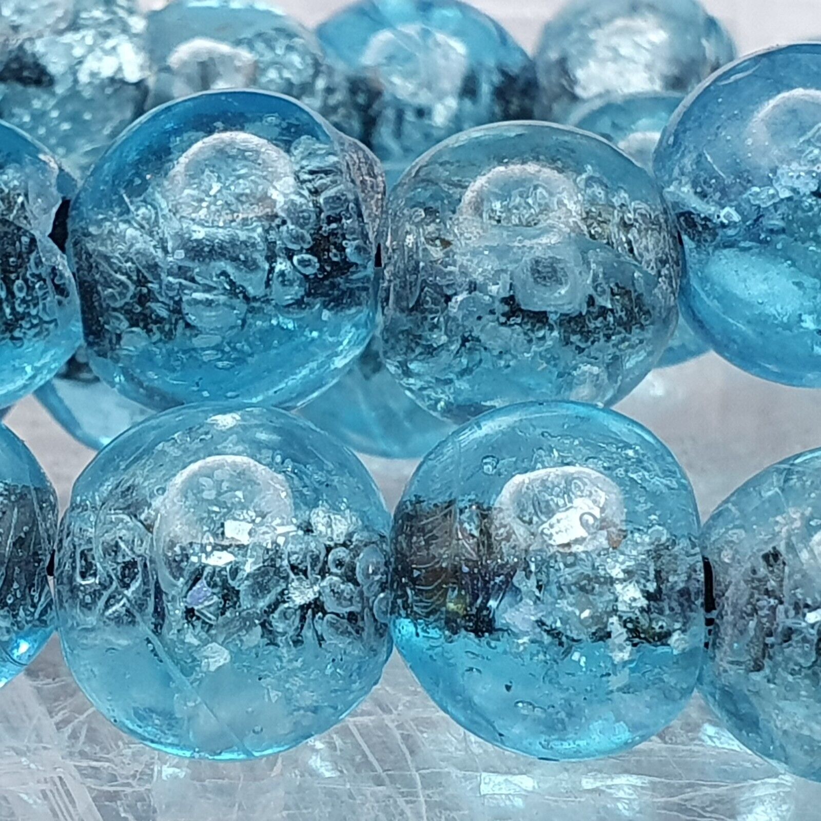 Antique glass beads Dutch lamp work Aqua Blue BEADS 11-11.5 mm