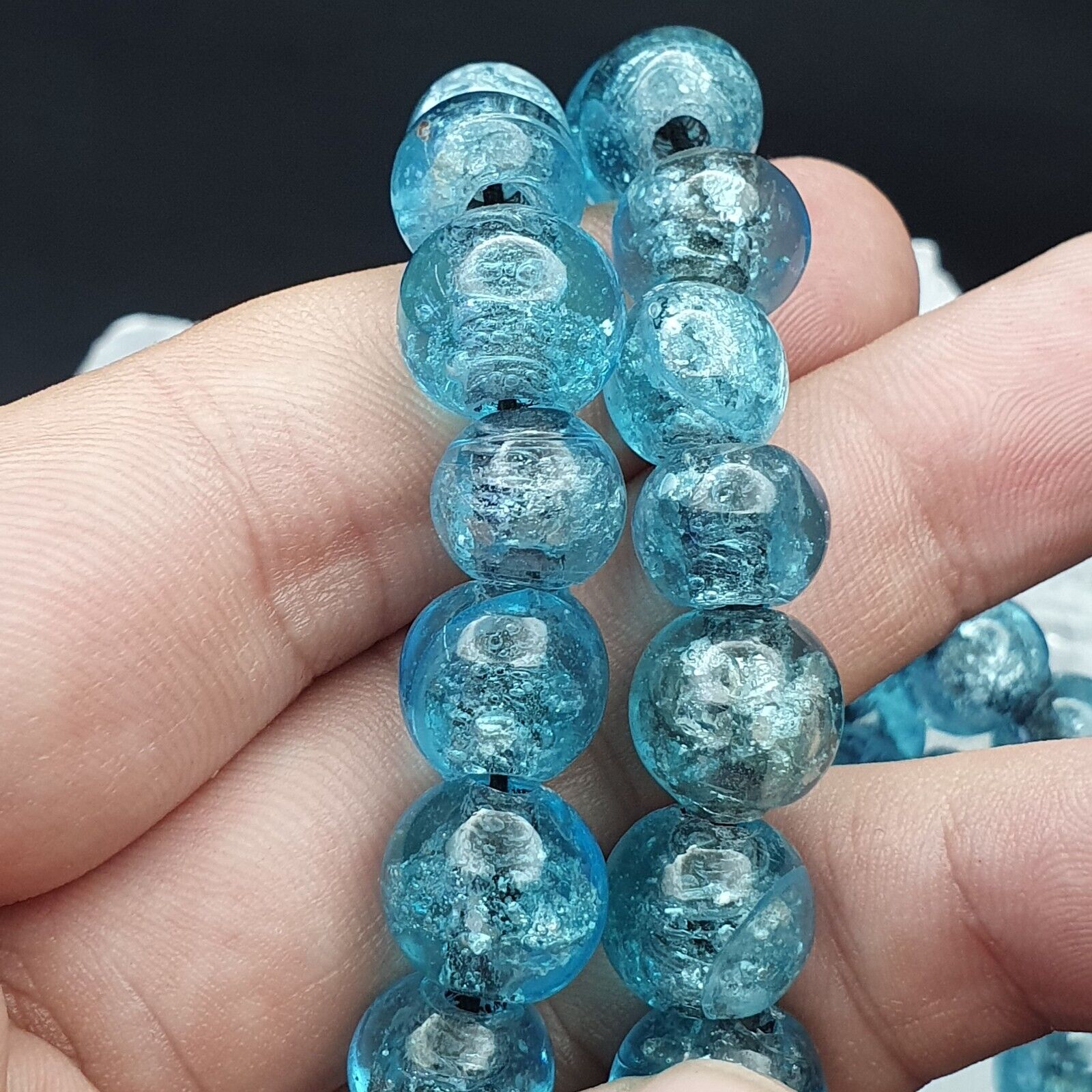 Antique glass beads Dutch lamp work Aqua Blue BEADS 11-11.5 mm