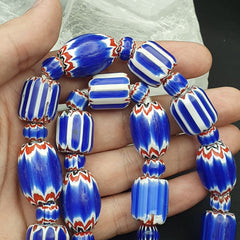 Antique Venetian Trade African Blue Glass Chevron Beads Big Size Long Strand