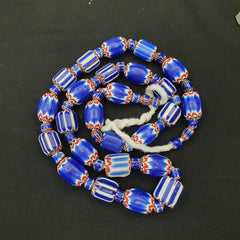 Antique Venetian Trade African Blue Glass Chevron Beads Big Size Long Strand