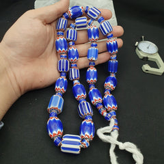 Antique Venetian Trade African Blue Glass Chevron Beads Big Size Long Strand