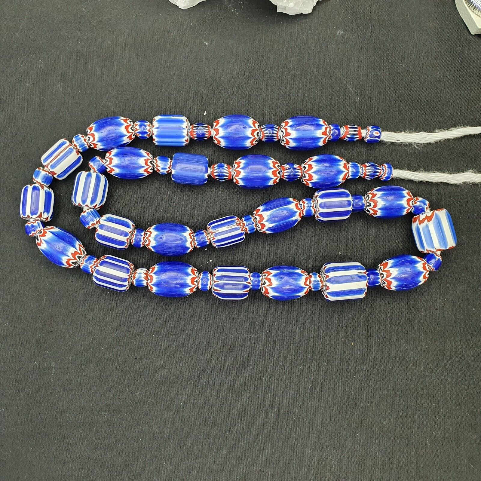 Antique Venetian Trade African Blue Glass Chevron Beads Big Size Long Strand