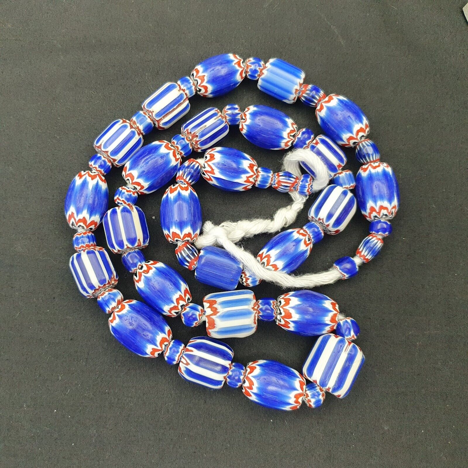 Antique Venetian Trade African Blue Glass Chevron Beads Big Size Long Strand