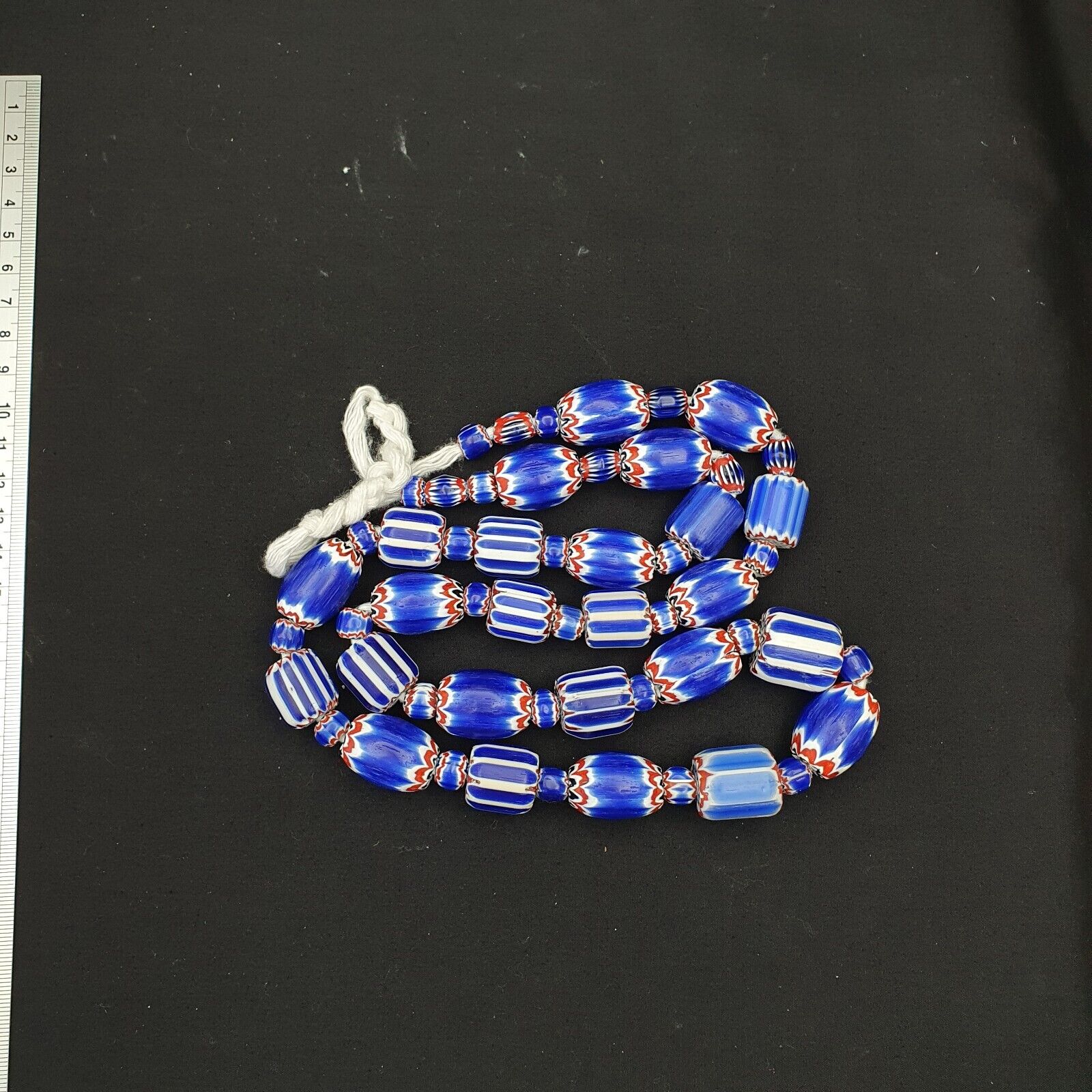 Antique Venetian Trade African Blue Glass Chevron Beads Big Size Long Strand
