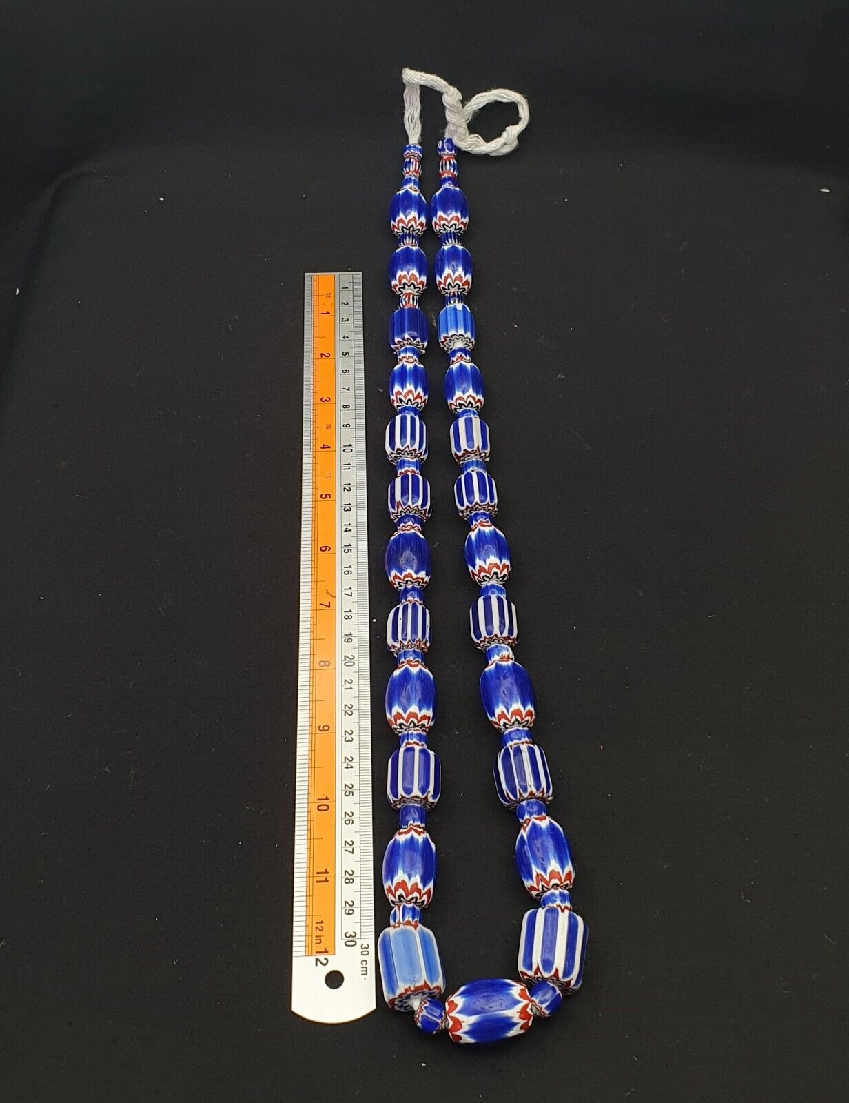 Antique Venetian Trade African Blue Glass Chevron Beads Big Size Long Strand