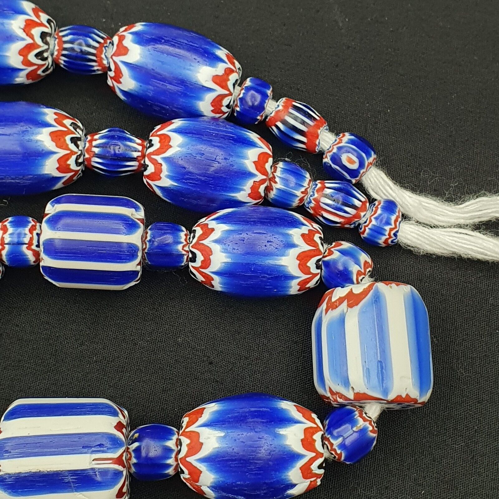 Antique Venetian Trade African Blue Glass Chevron Beads Big Size Long Strand