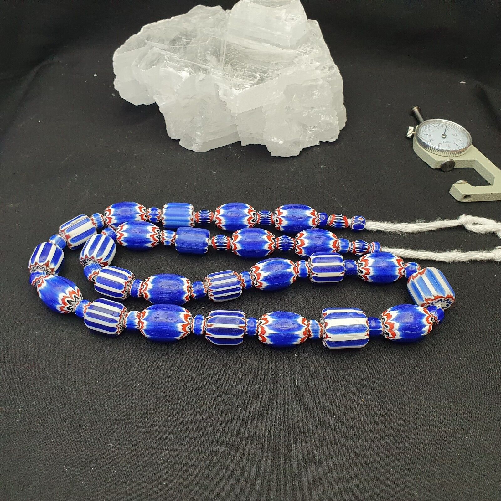 Antique Venetian Trade African Blue Glass Chevron Beads Big Size Long Strand