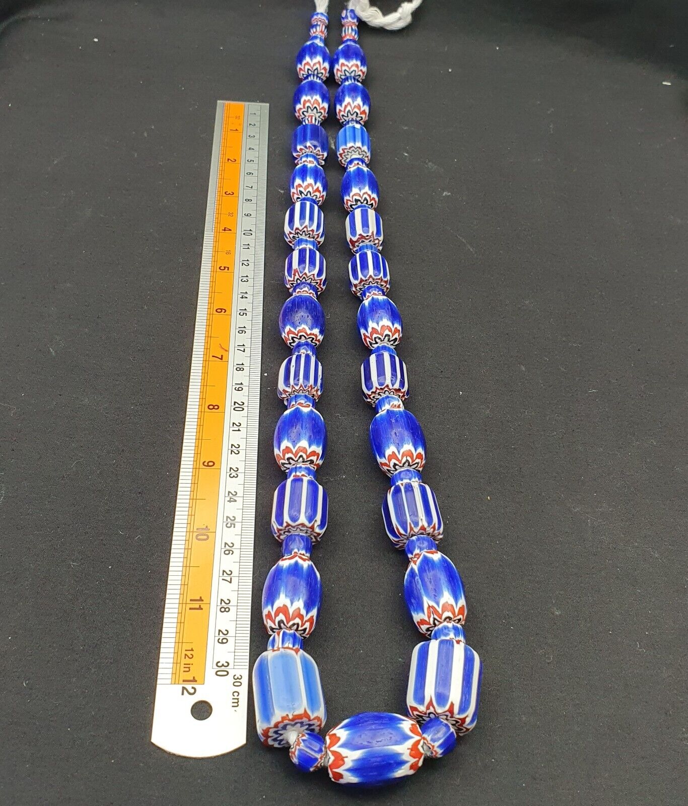 Antique Venetian Trade African Blue Glass Chevron Beads Big Size Long Strand