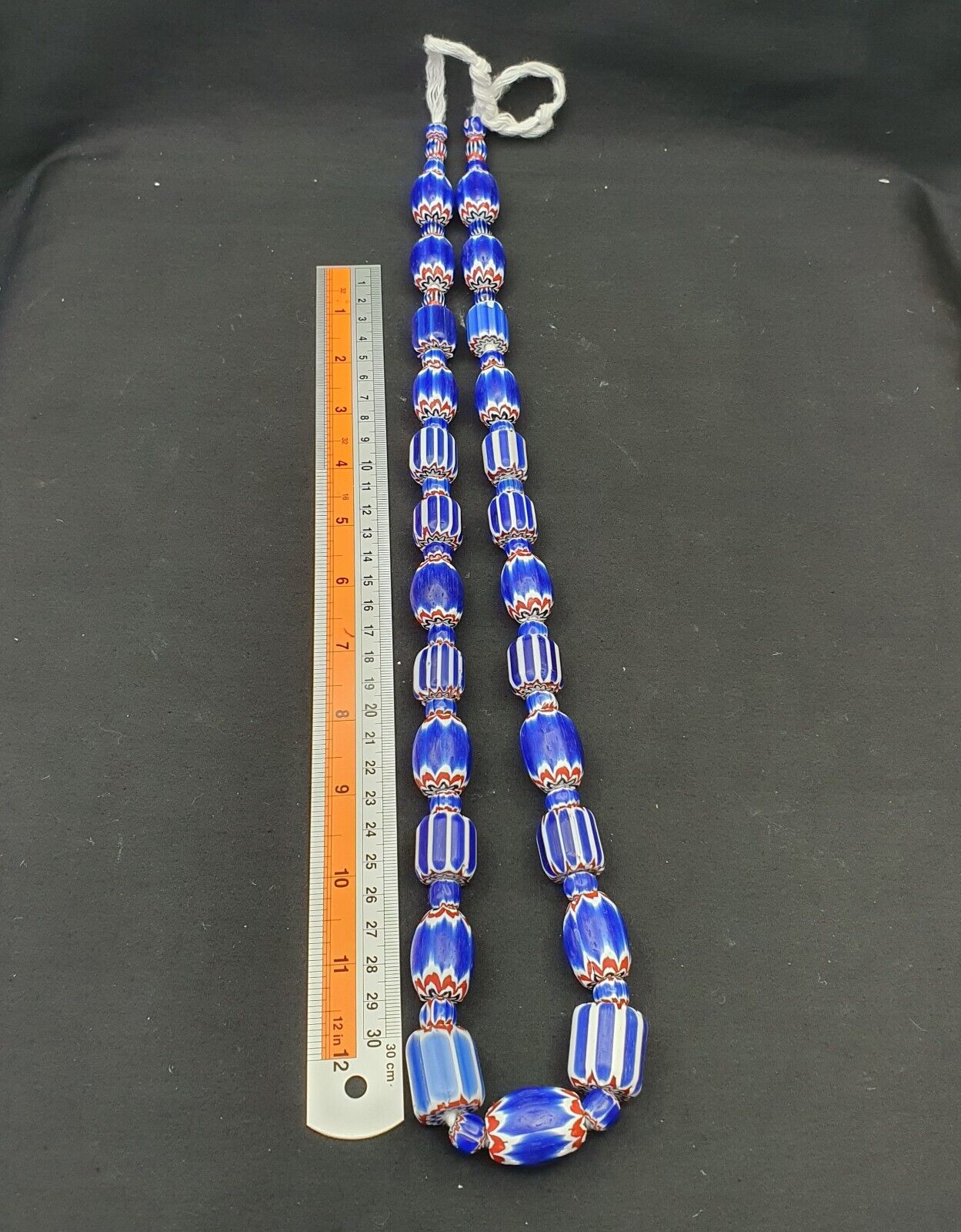 Antique Venetian Trade African Blue Glass Chevron Beads Big Size Long Strand