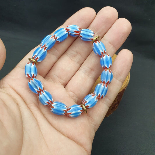 Vintage blue chevron African Glass beads Bracelet