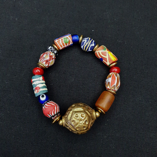 Vintage African Glass Beads with Afghan bead Bracelet