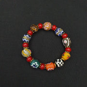 East Oasis Vintage African Hand Painted Glass Beads Bracelet with White Heart Beads