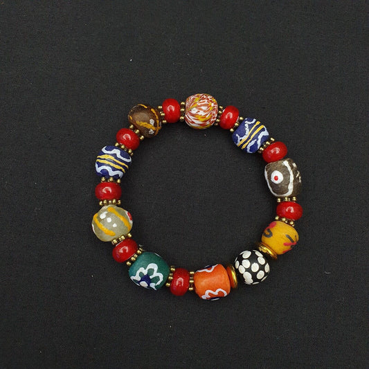 Vintage African Hand painted glass beads with white heart beads Bracelet