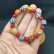 East Oasis Vintage African Hand Painted Glass Beads Bracelet with White Heart Beads
