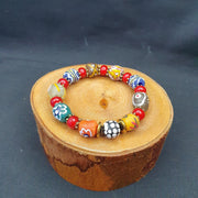 East Oasis Vintage African Hand Painted Glass Beads Bracelet with White Heart Beads