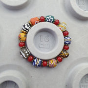 East Oasis Vintage African Hand Painted Glass Beads Bracelet with White Heart Beads