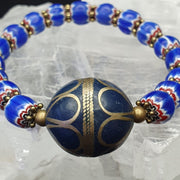 East Oasis Vintage Blue Venetian Chevron Beads Bracelet with Afghan Bead Accents