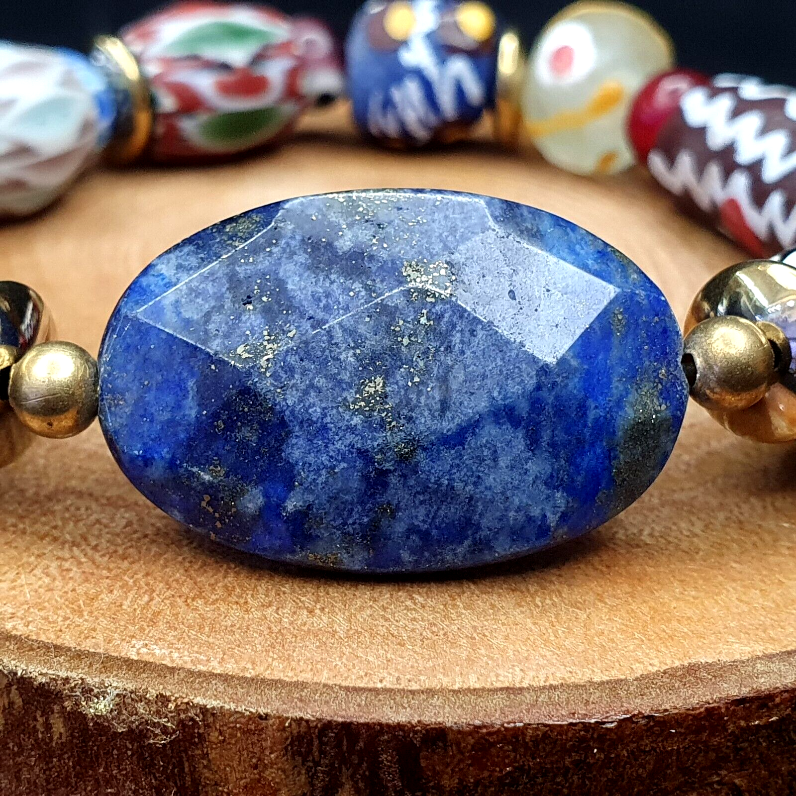 Vintage African Beads Collection Glasperlen mit natürlichem Lapislazuli-Armband