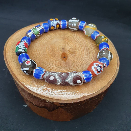 Vintage Beautiful blue chevron African Glass beads collection Bracelet