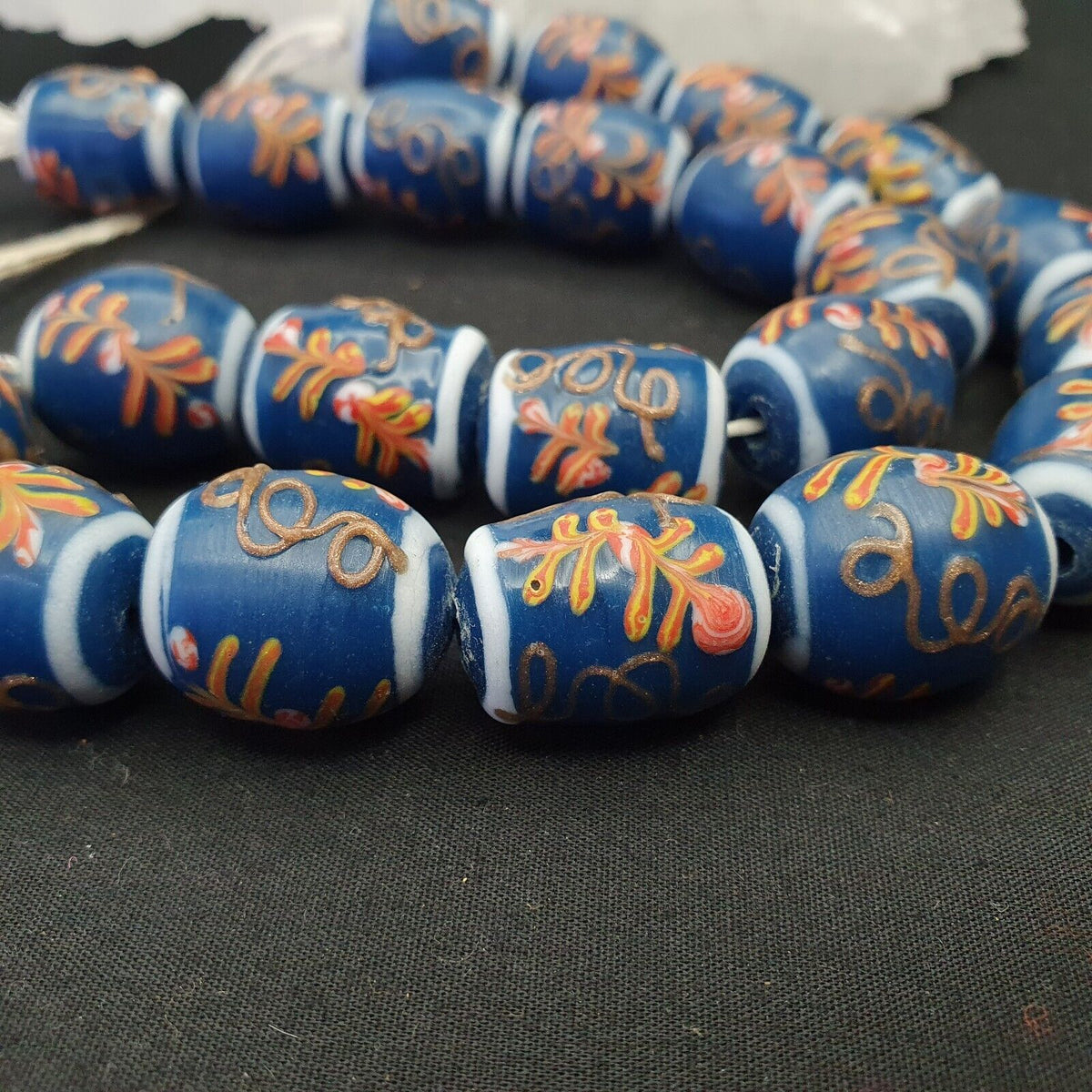 Vintage Handmade Lampwork Beads-"Blue Lagoon" 17mm Full Long Strand 22 beads