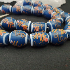 Vintage Handmade Lampwork Beads-"Blue Lagoon" 17mm Full Long Strand 22 beads