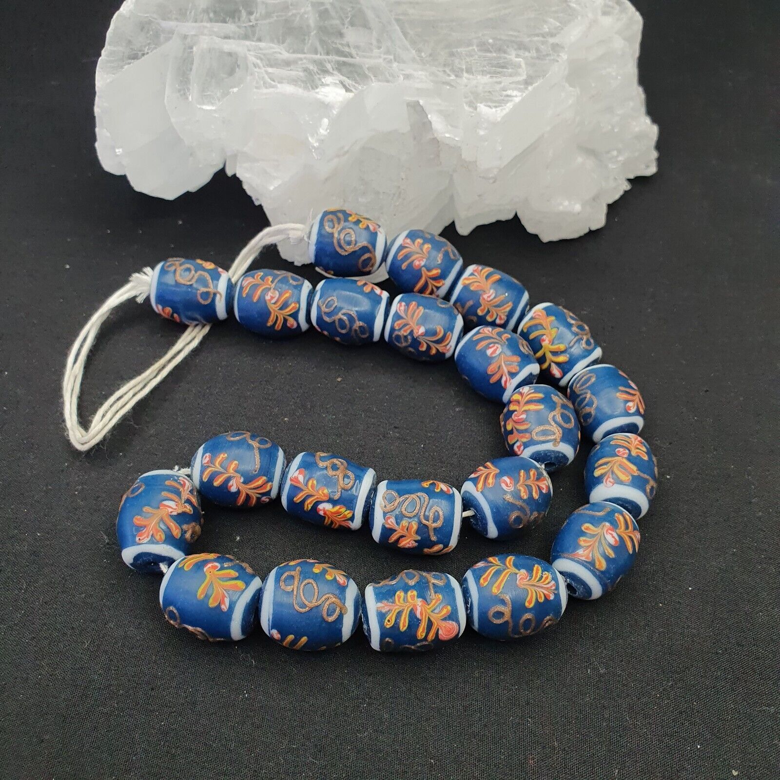 Vintage Handmade Lampwork Beads-"Blue Lagoon" 17mm Full Long Strand 22 beads