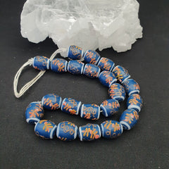 Vintage Handmade Lampwork Beads-"Blue Lagoon" 17mm Full Long Strand 22 beads