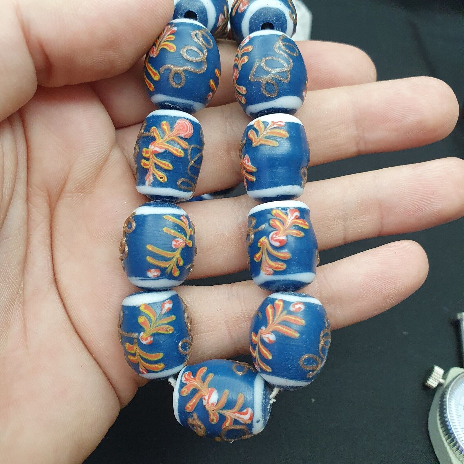 Vintage Handmade Lampwork Beads-"Blue Lagoon" 17mm Full Long Strand 22 beads