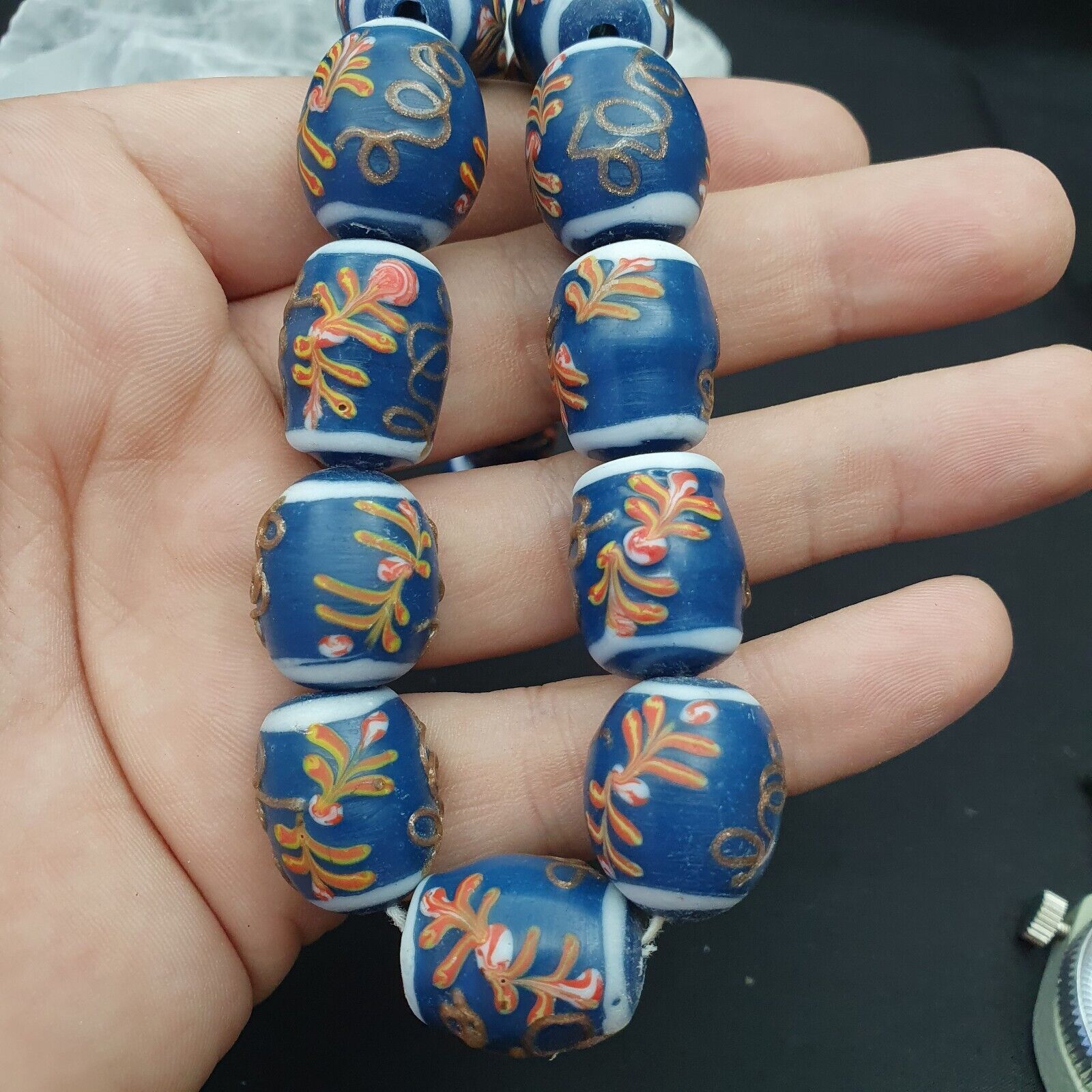 Vintage Handmade Lampwork Beads-"Blue Lagoon" 17mm Full Long Strand 22 beads