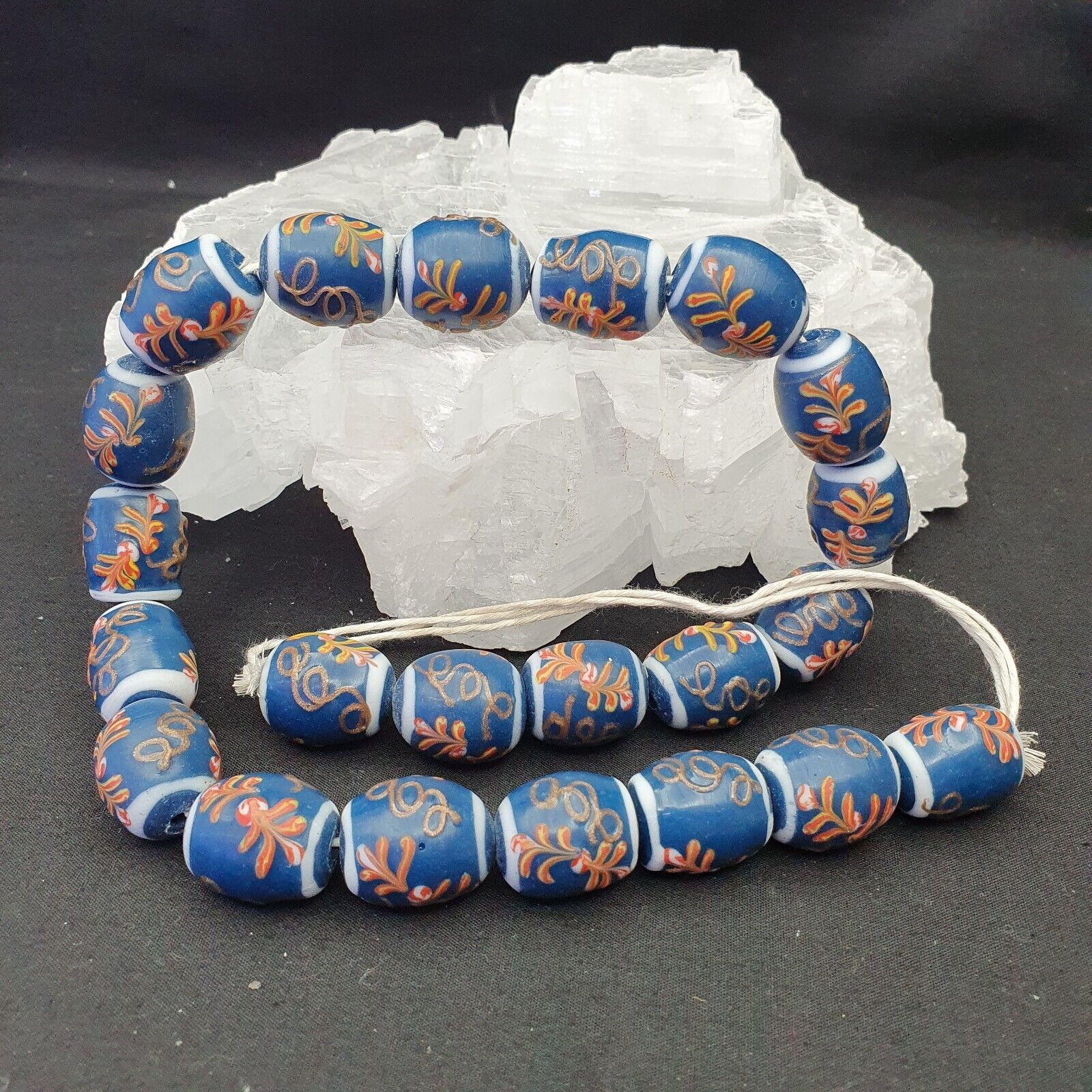 Vintage Handmade Lampwork Beads-"Blue Lagoon" 17mm Full Long Strand 22 beads