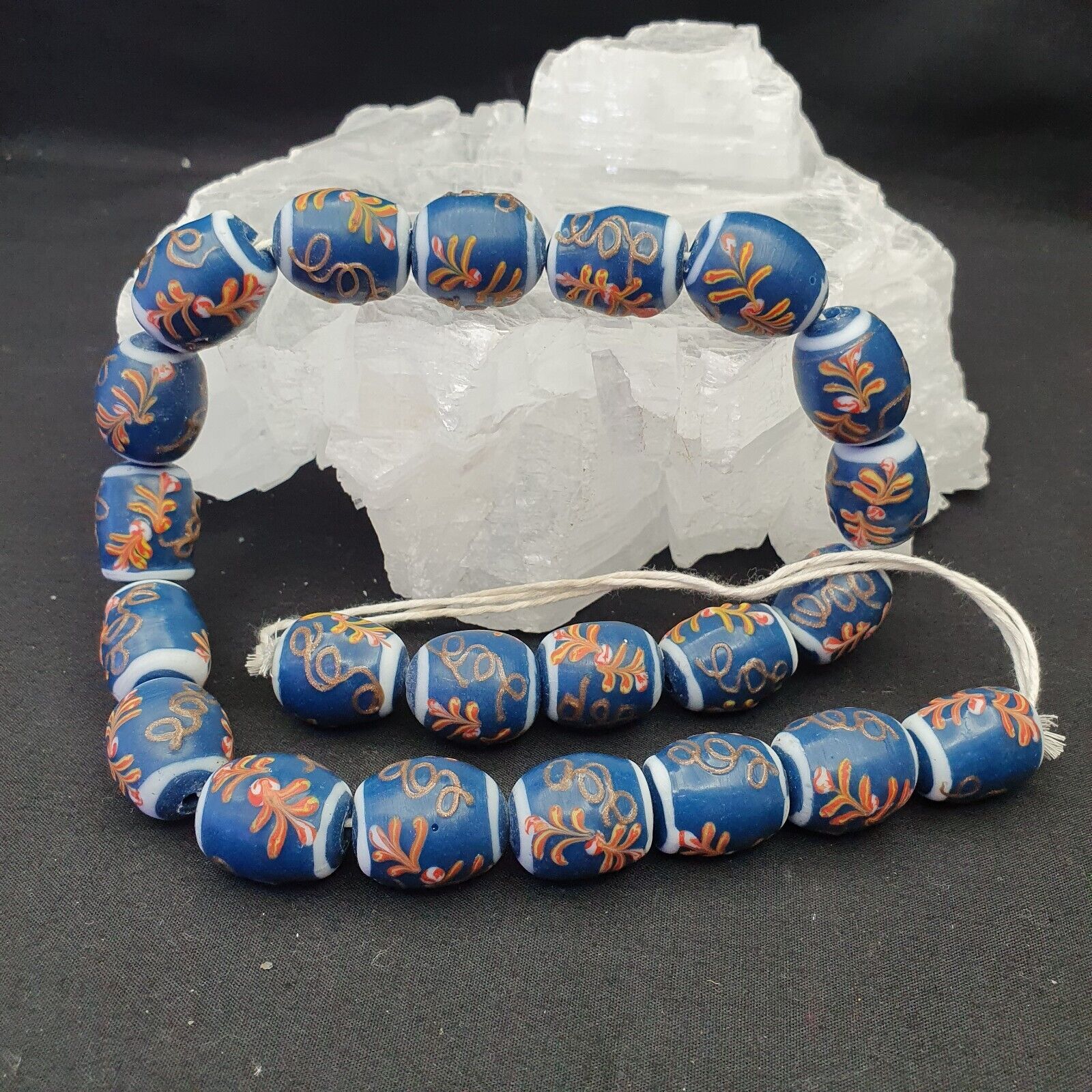 Vintage Handmade Lampwork Beads-"Blue Lagoon" 17mm Full Long Strand 22 beads