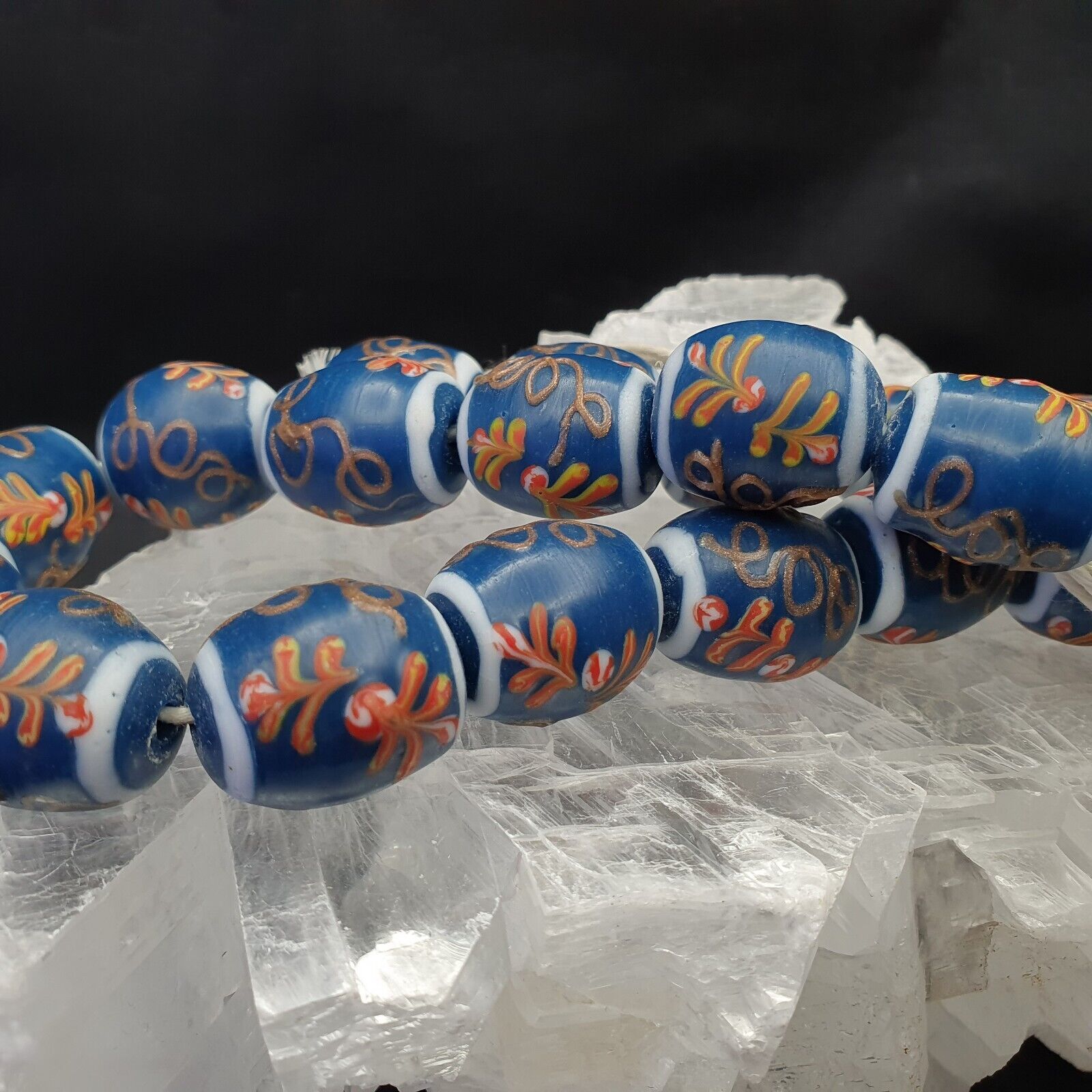 Vintage Handmade Lampwork Beads-"Blue Lagoon" 17mm Full Long Strand 22 beads