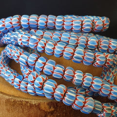 Vintage Venetian African Blue Glass Chevron 9mm Beads Long Strand