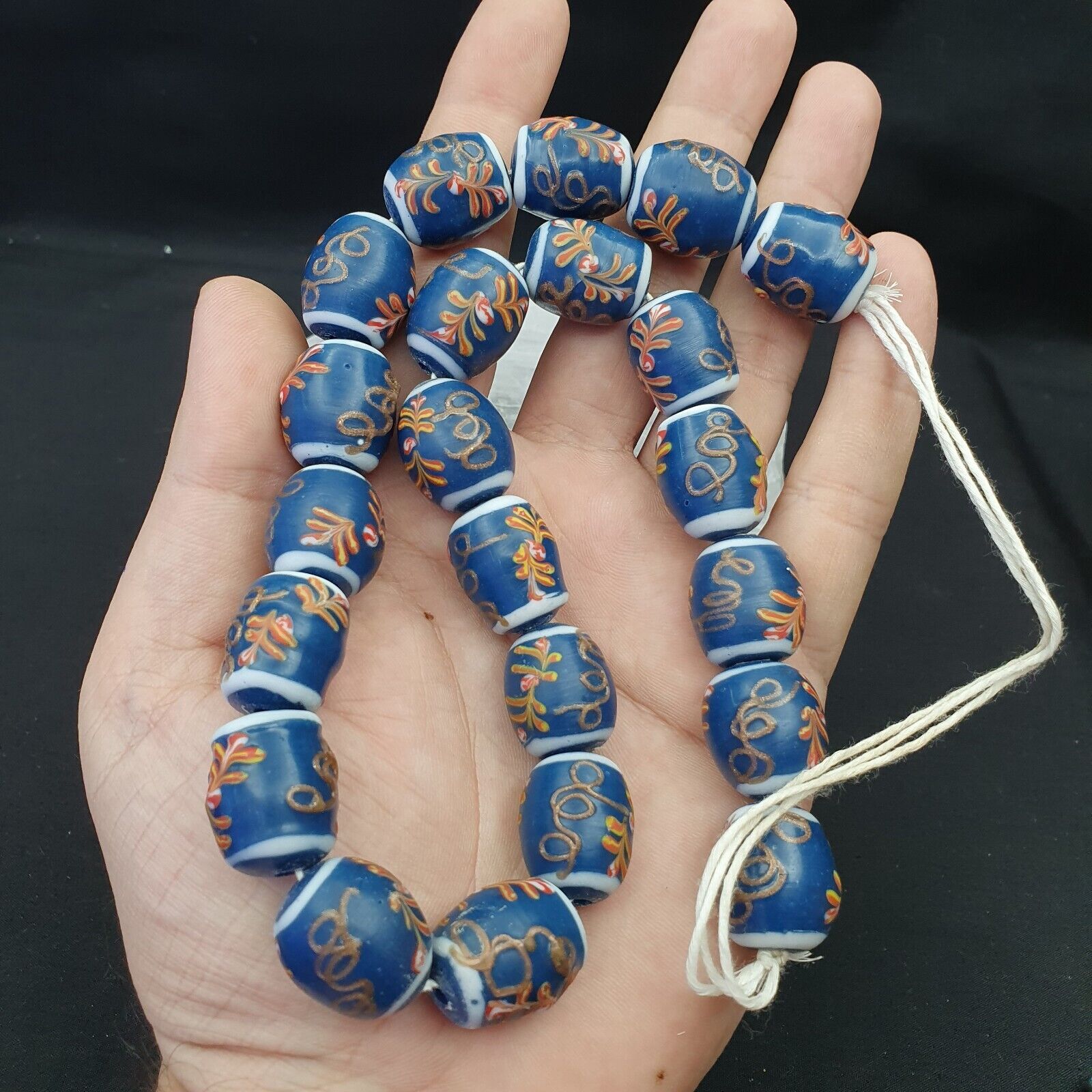 Vintage Handmade Lampwork Beads-"Blue Lagoon" 17mm Full Long Strand 22 beads