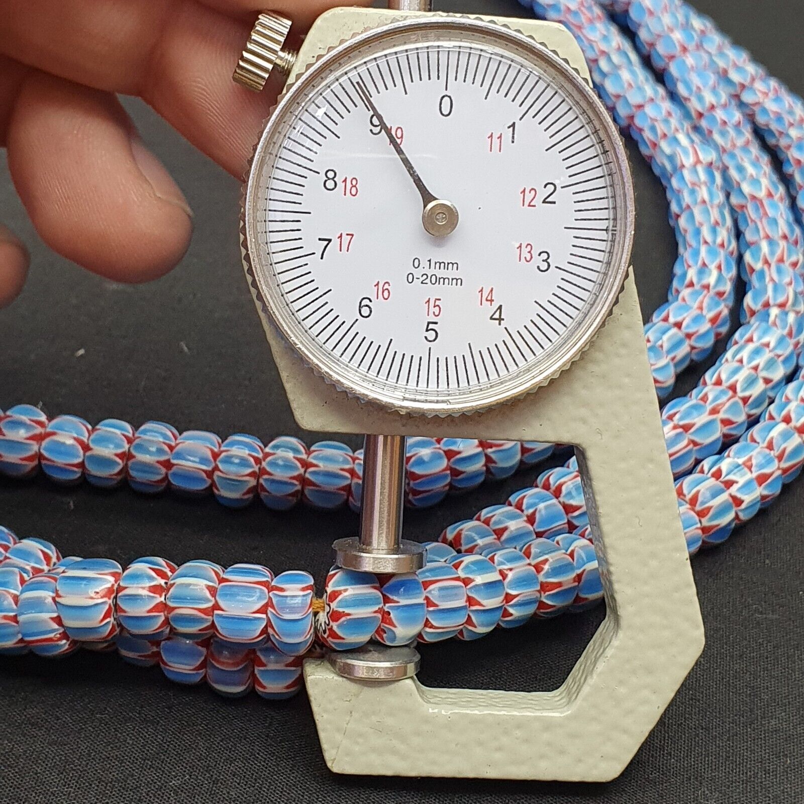 Vintage Venetian African Blue Glass Chevron 9mm Beads Long Strand