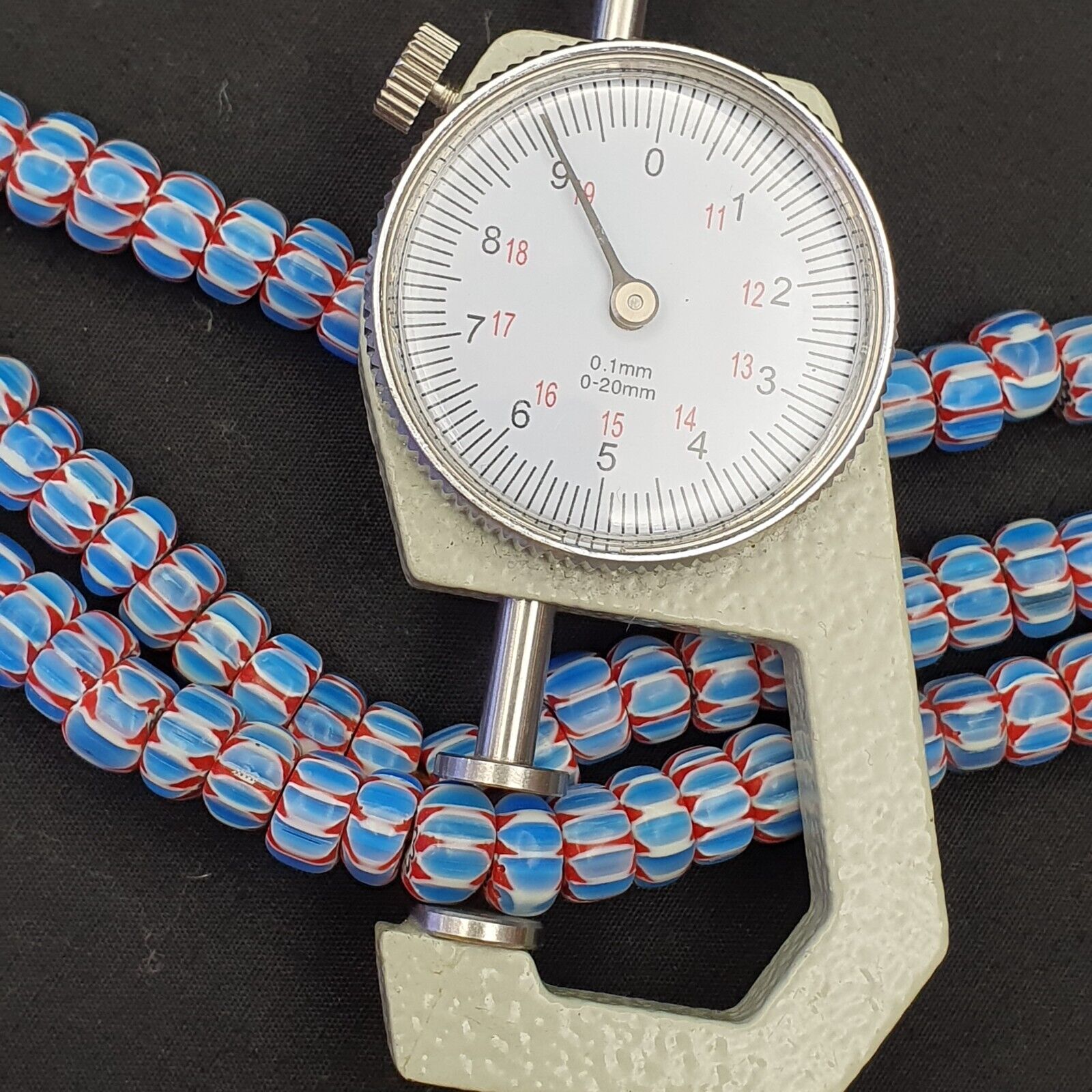 Vintage Venetian African Blue Glass Chevron 9mm Beads Long Strand