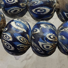 Vintage Antique African Blue Gabri Style Eyes Beads 24 Inch Long Strand 14mm