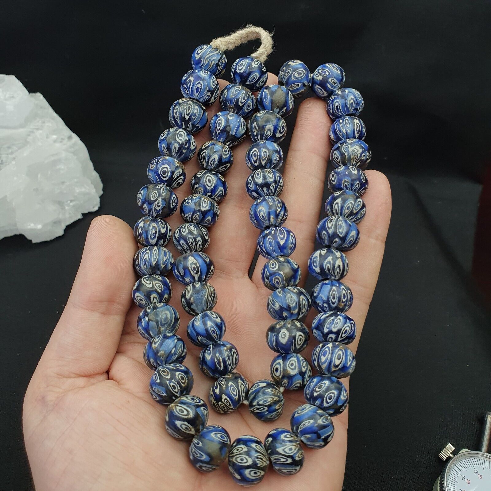 Vintage Antique African Blue Gabri Style Eyes Beads 24 Inch Long Strand 14mm