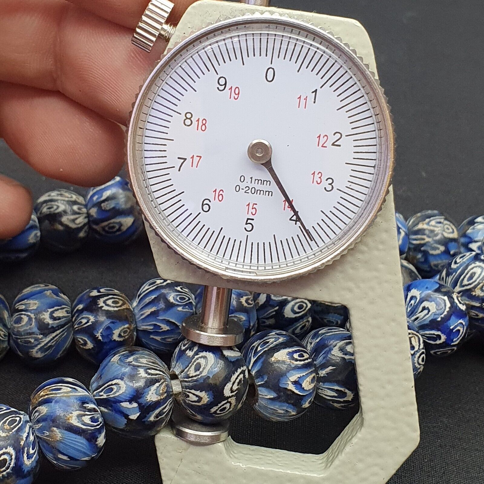 Vintage Antique African Blue Gabri Style Eyes Beads 24 Inch Long Strand 14mm