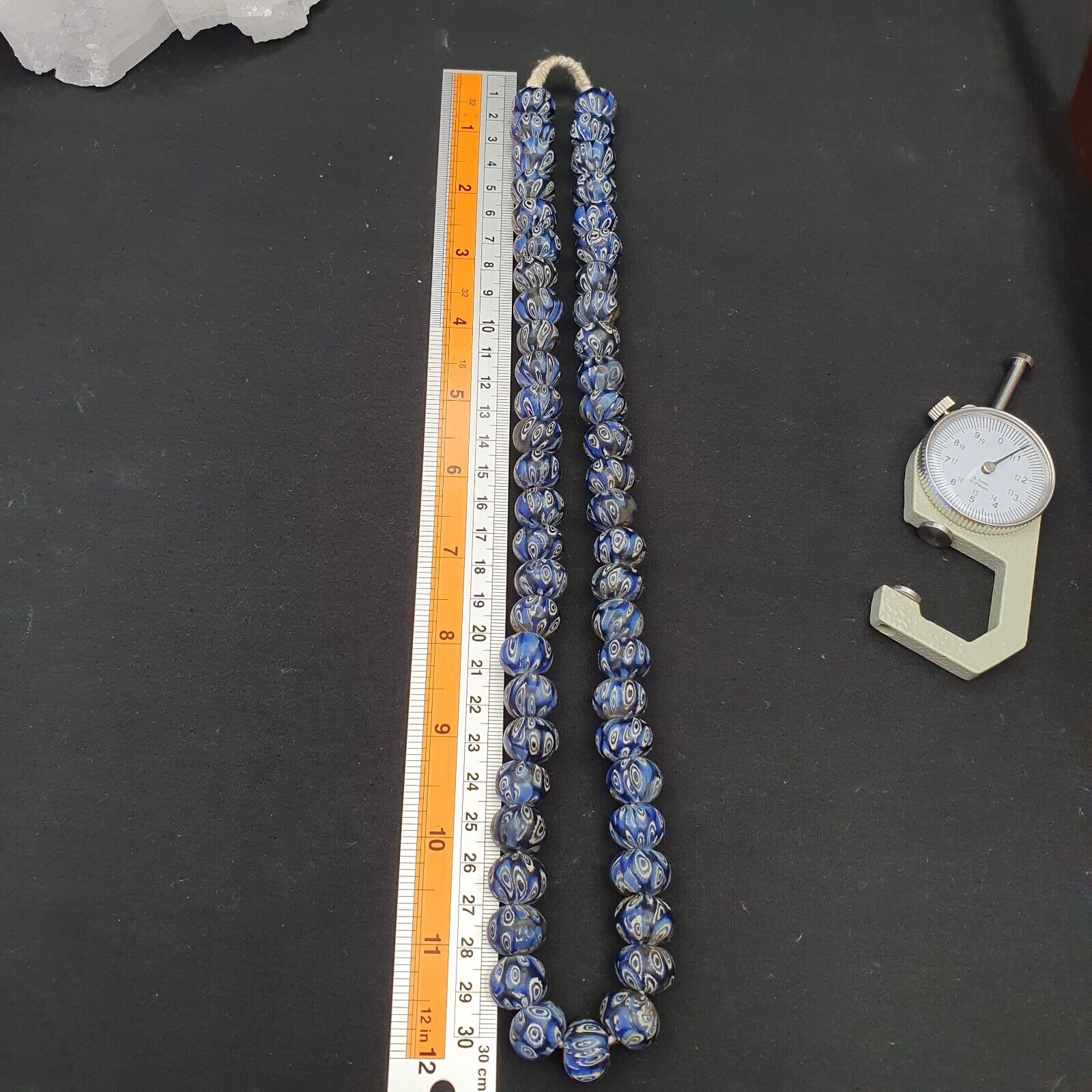 Vintage Antique African Blue Gabri Style Eyes Beads 24 Inch Long Strand 14mm