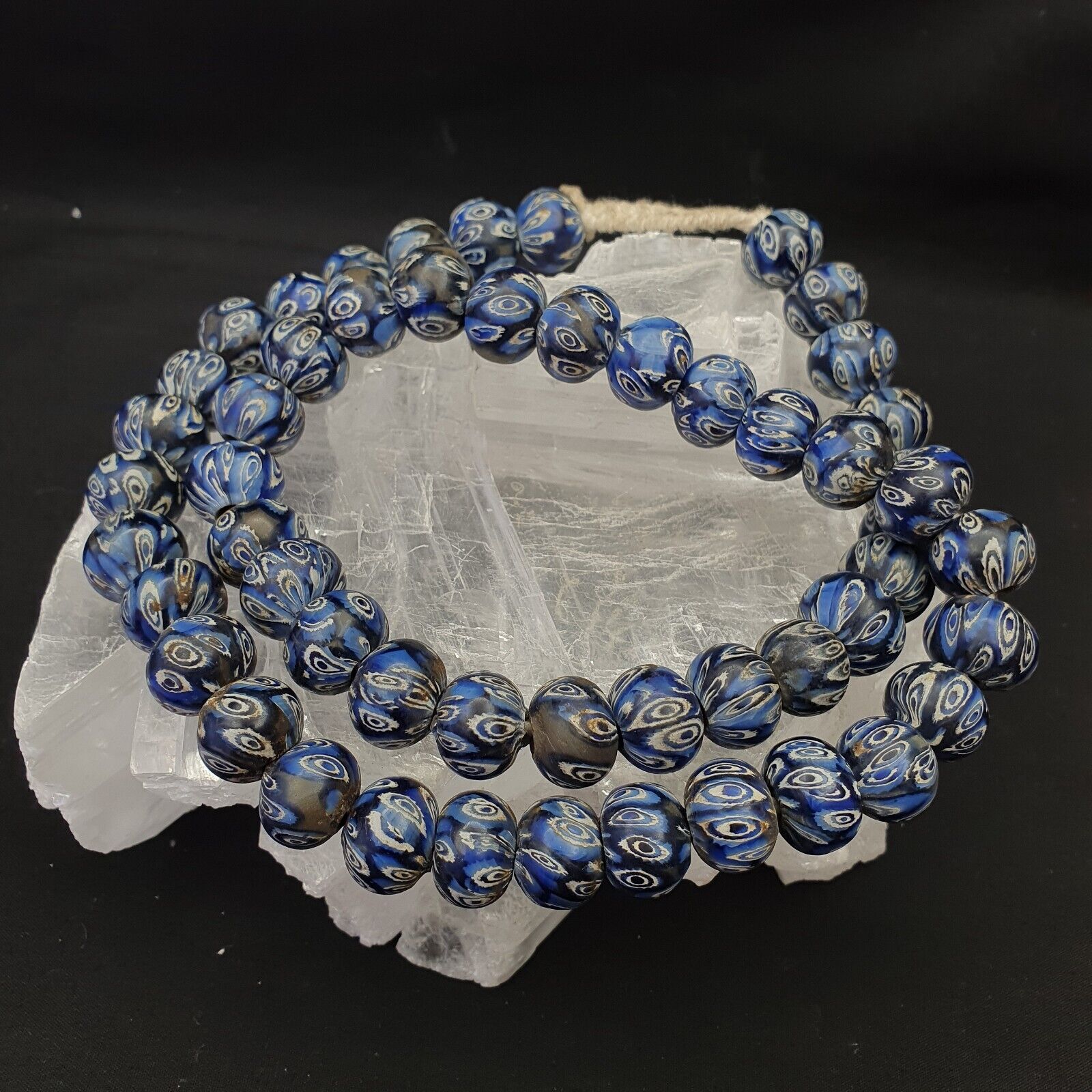 Vintage Antique African Blue Gabri Style Eyes Beads 24 Inch Long Strand 14mm