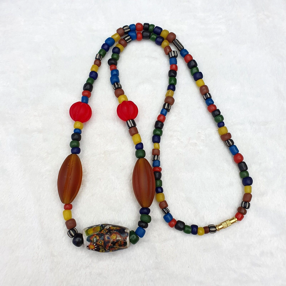 Beautiful Vintage Handmade Thai Glass Beads Long Necklace