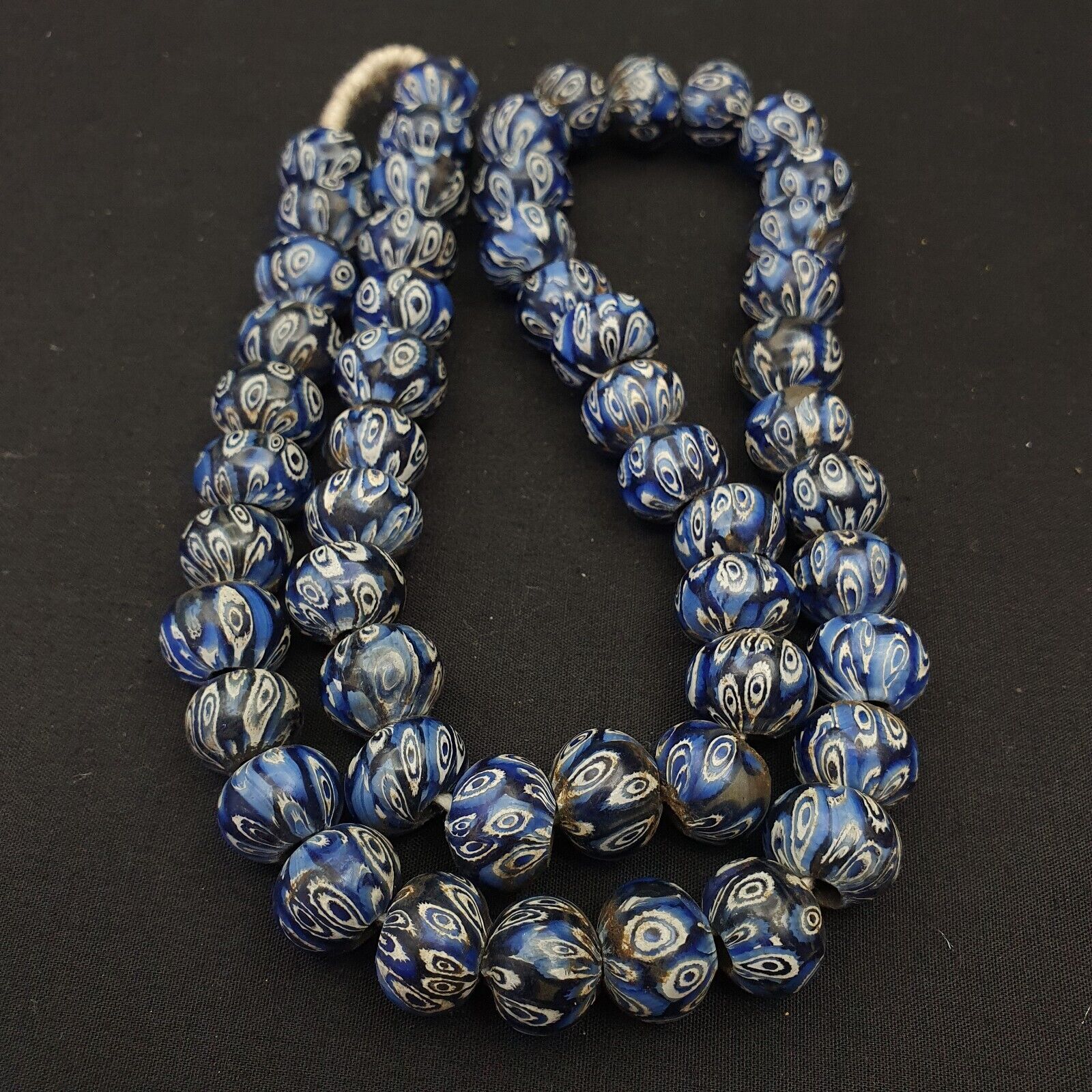Vintage Antique African Blue Gabri Style Eyes Beads 24 Inch Long Strand 14mm
