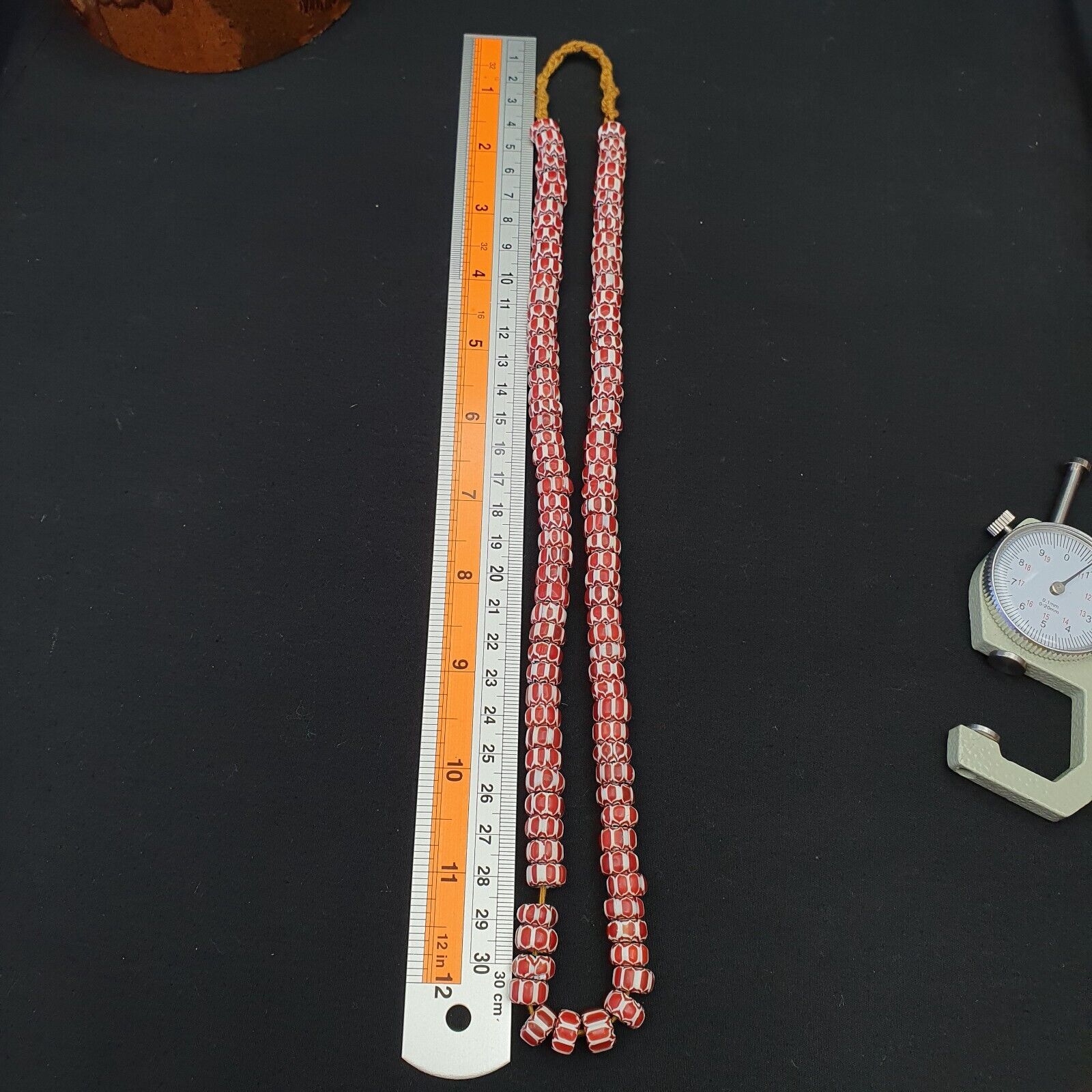 Vintage Chevron Beads Venetian African Brownish Red Glass 9mm Beads Long Strand