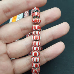 Vintage Chevron Beads Venetian African Brownish Red Glass 9mm Beads Long Strand