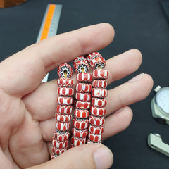 Vintage Chevron Beads Venetian African Brownish Red Glass 9mm Beads Long Strand