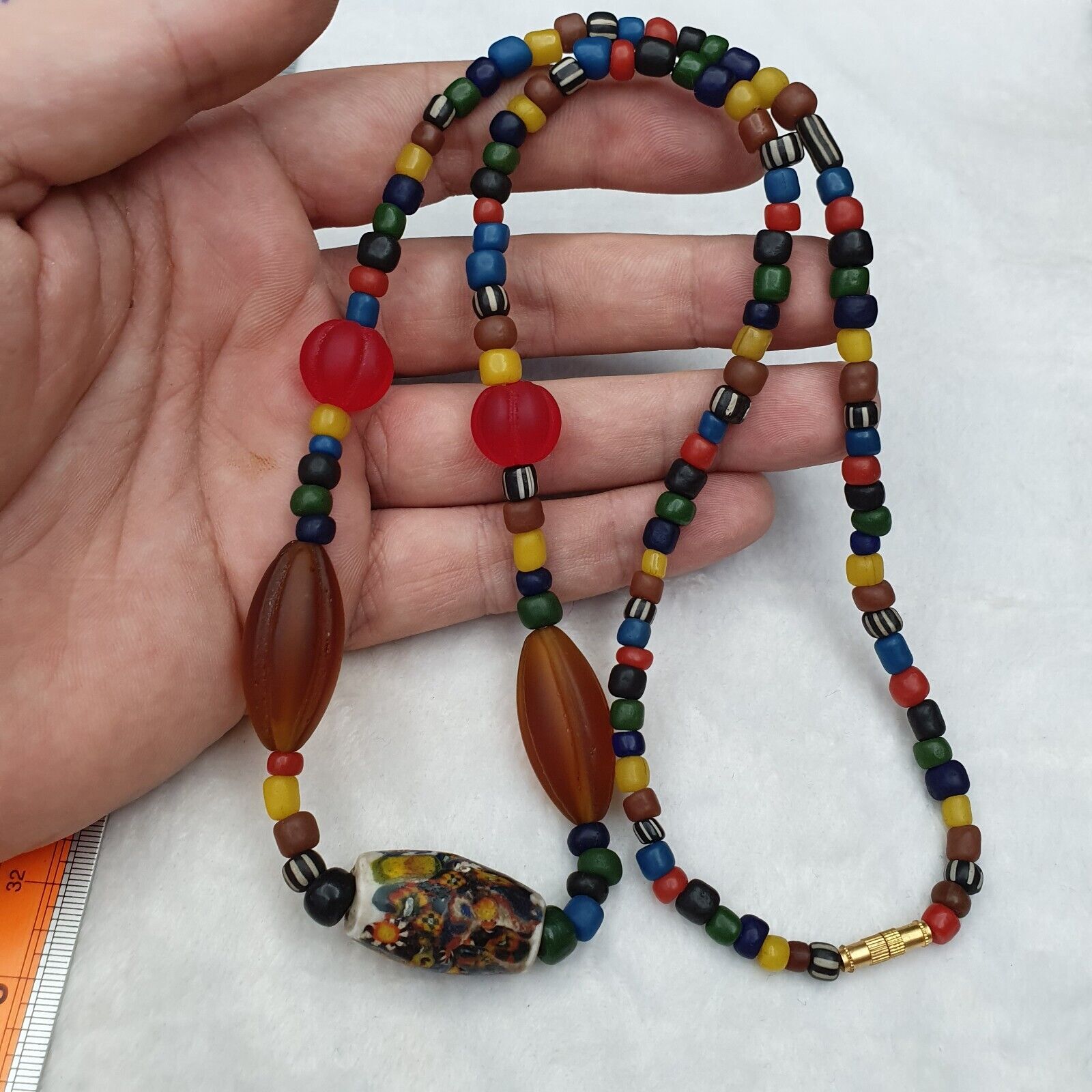 Beautiful Vintage Handmade Thai Glass Beads Long Necklace