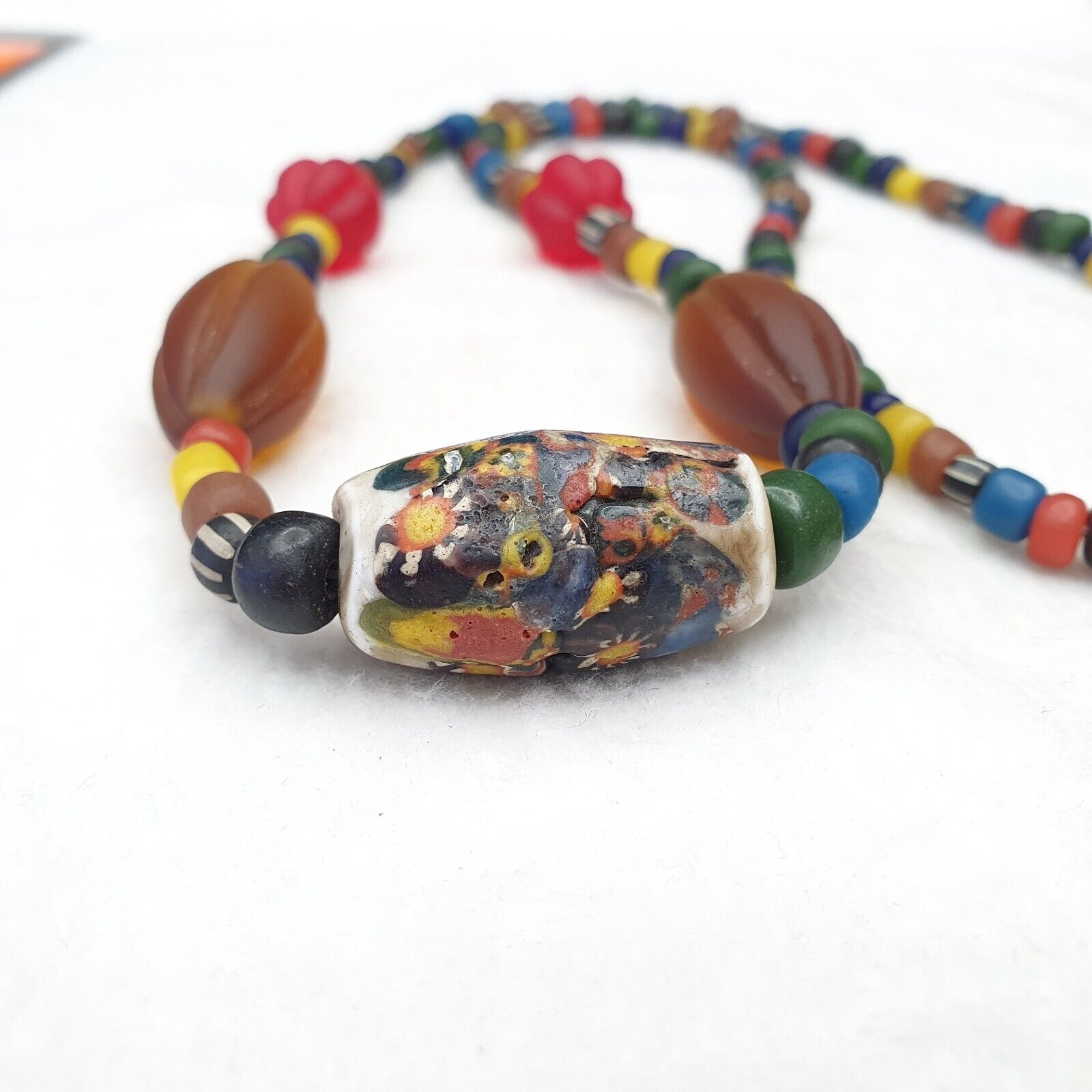 Beautiful Vintage Handmade Thai Glass Beads Long Necklace