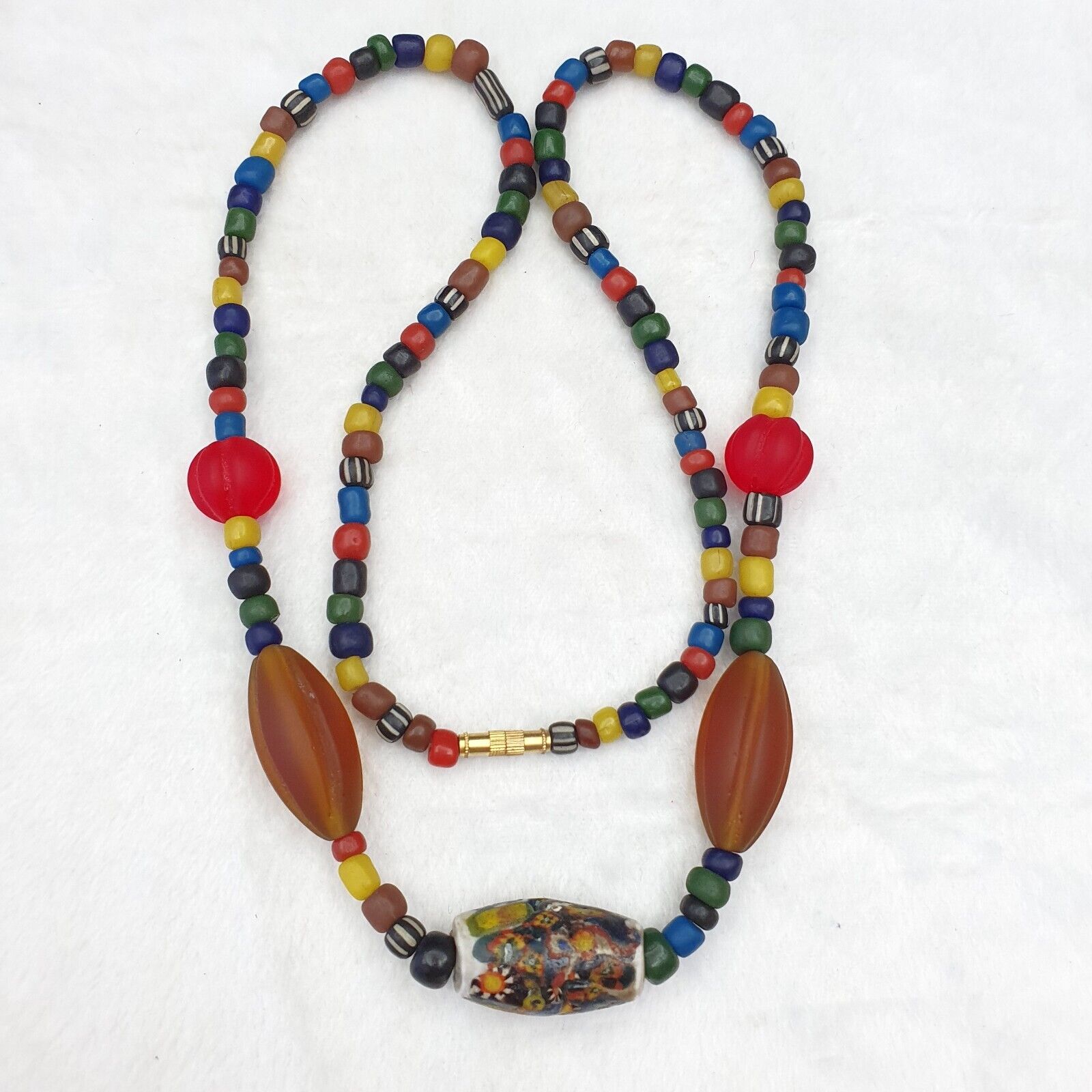 Beautiful Vintage Handmade Thai Glass Beads Long Necklace