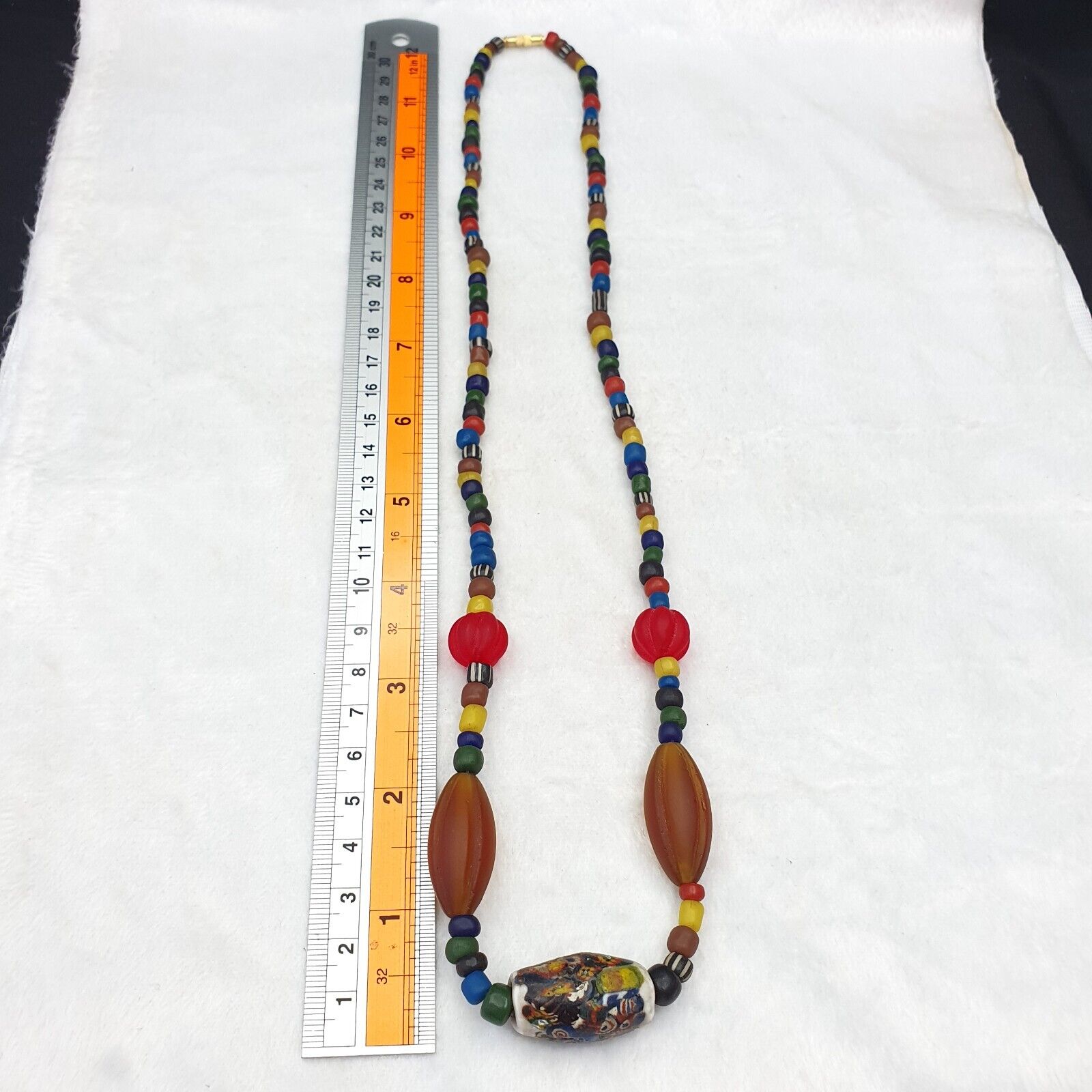 Beautiful Vintage Handmade Thai Glass Beads Long Necklace
